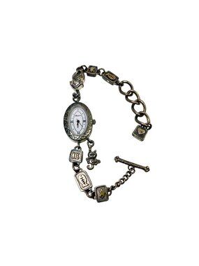 Brighton Pedigree Cat Silver Plated Filigree Chain Roman Women's Round Watch